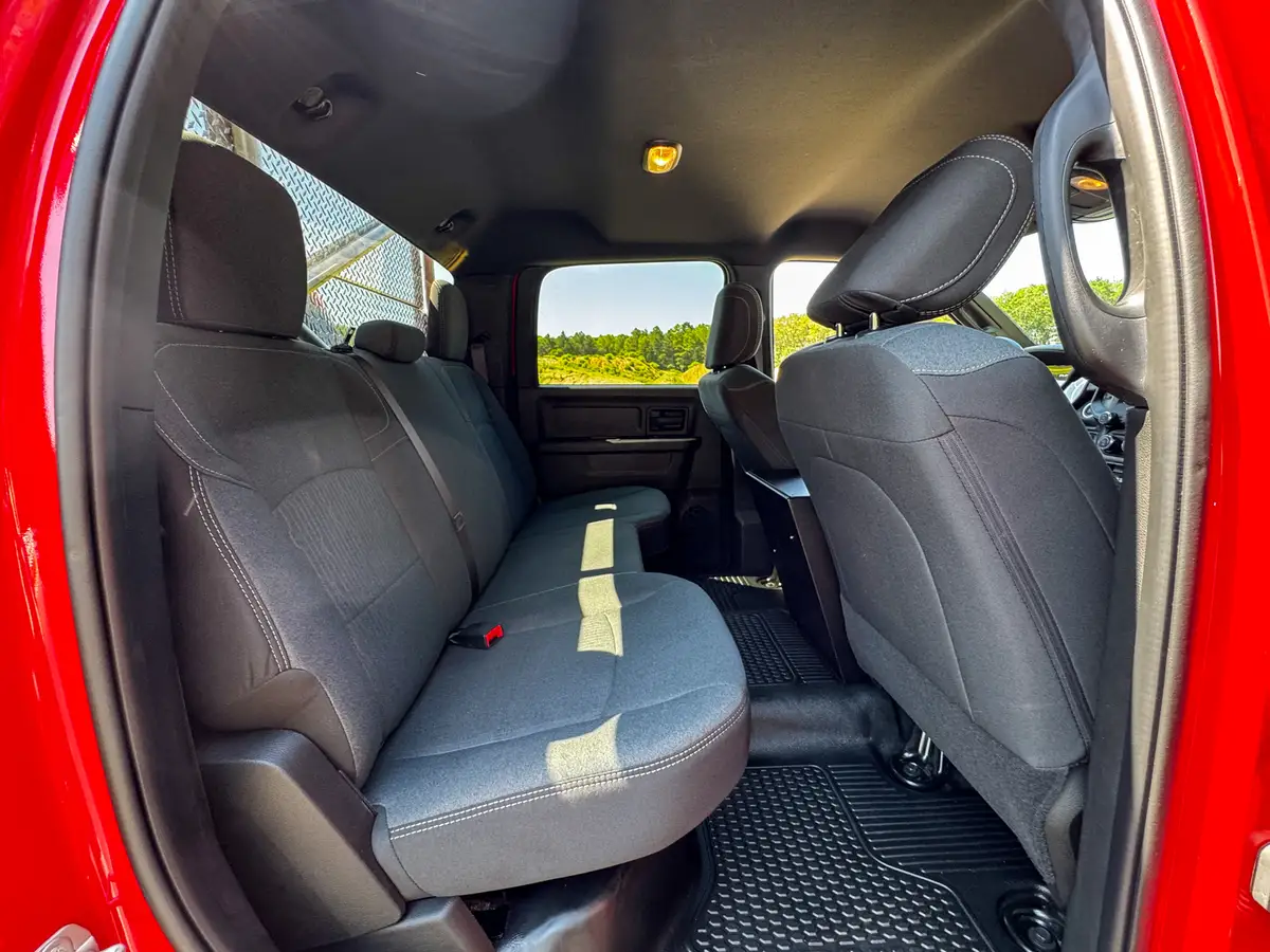 Front cabin interior view from rear showing dashboard and center console.